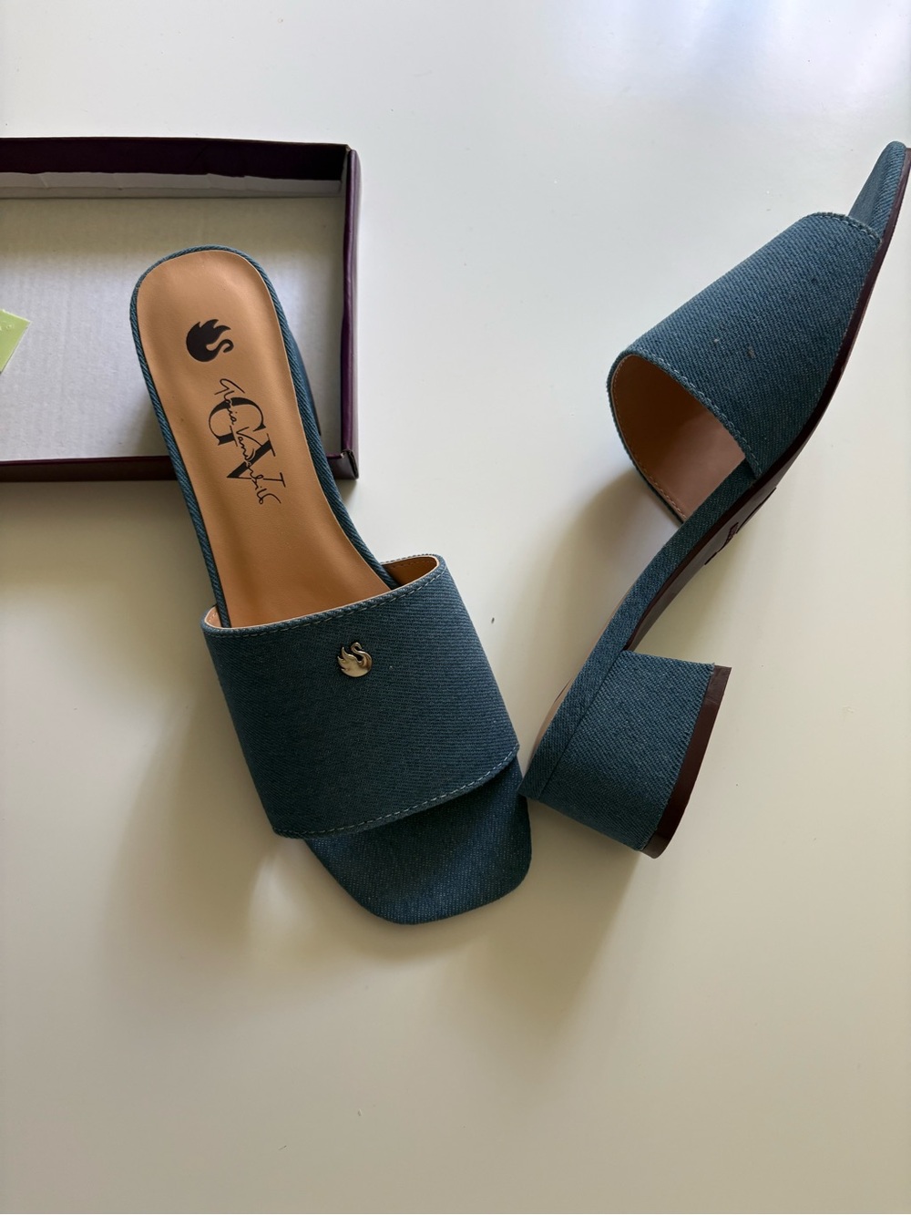 Gloria Vanderbilt Denim Slide Mules in Blue